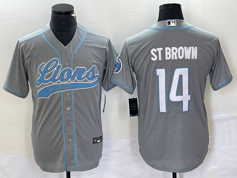 Men Detroit Lions #14 Stbrown Grey Co Branding Nike Game NFL Jersey style 1